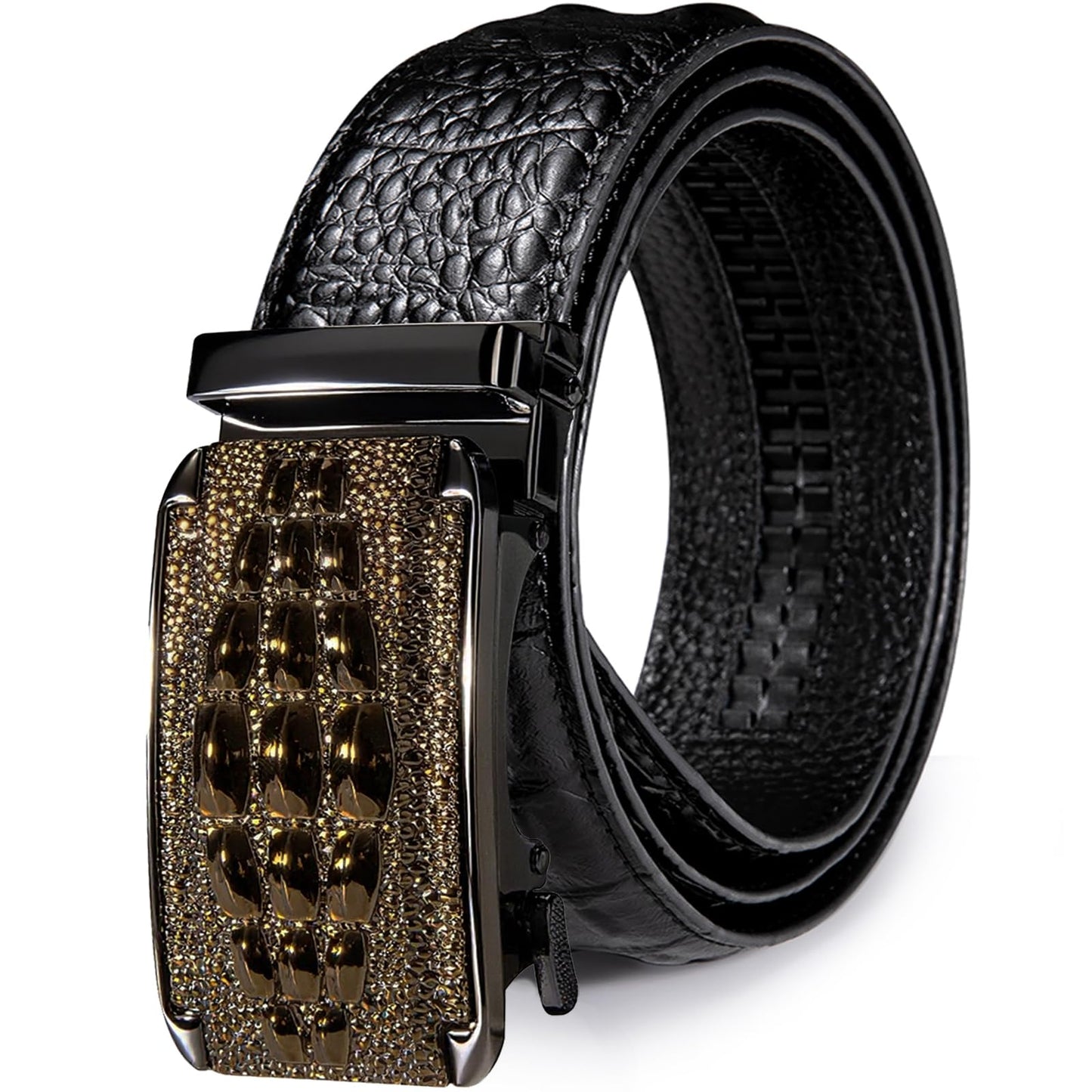 HOTDubulle Designer Mens Belts, Sliding Automatic Buckle Ratchet Dress Belt TOP Genuine Leather Strap Gifts