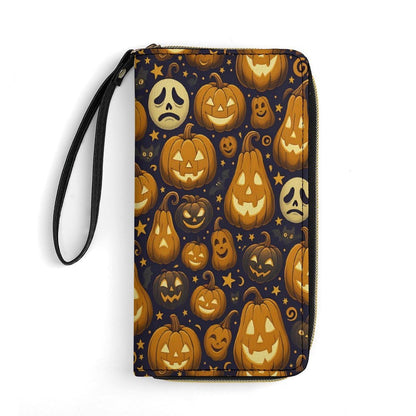 HOTHalloween Pumpkin Pattern Women's Wallet Wristlet Zipper Purse with Hand Strap Travel Credit Card Holder for Daily Use Gifts