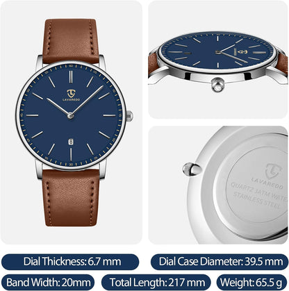 HOTBEN NEVIS Watch, Mens Watch, Minimalist Fashion Simple Wrist Watch Analog Date with Leather Strap