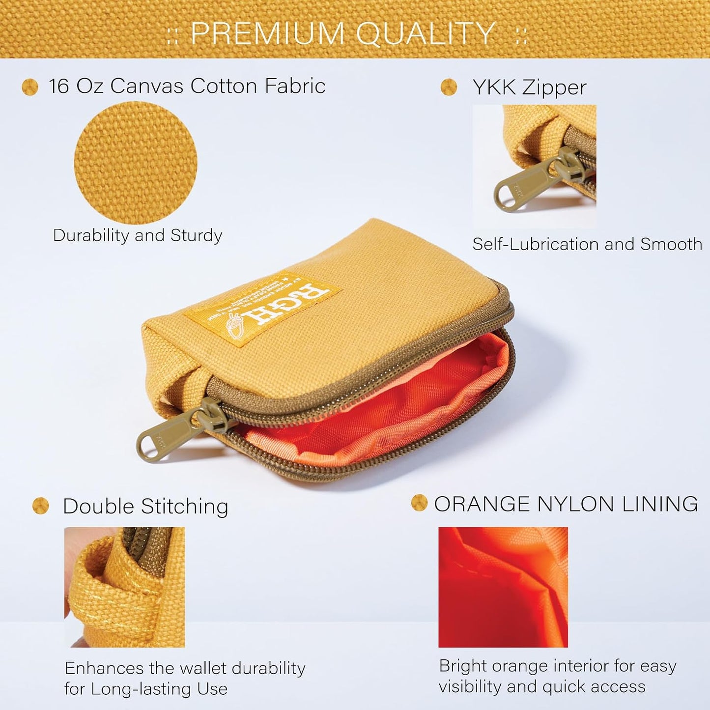 HOTRough Enough Yellow Coin Purse Bright Canvas Small Wallet with YKK Zipper and Keychain Lanyard, Compact Credit Card Holder for Women, for Everyday Carry, Travel Essentials and Thoughtful Present Idea