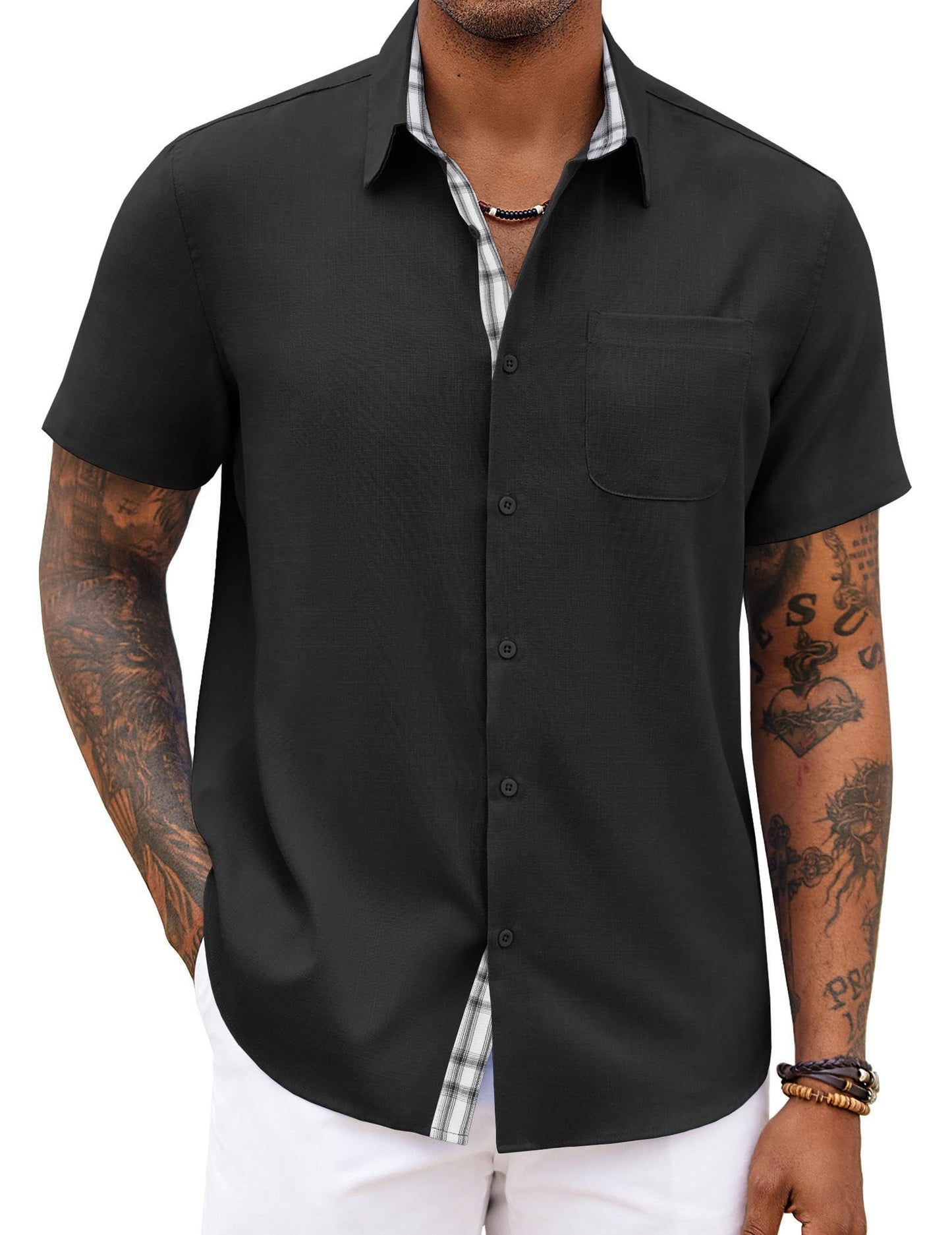 HOTCOOFANDY Men's Button Down Shirts Short Sleeve Casual Summer Beach Vacation Wedding Shirt with Pocket