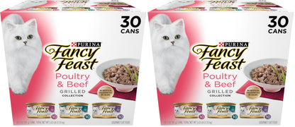 HOTPurina Fancy Feast Grilled Wet Cat Food Poultry and Beef Collection Wet Cat Food Variety Pack - (Pack of 30) 3 oz. Cans