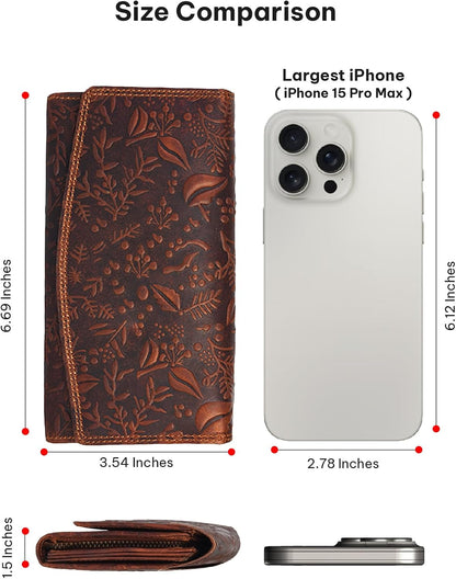 HOTVALENCHI Women's Leather Wallet - RFID Blocking Wallet - Ladies Clutch Hand Purse With Card Holder Slots (Cognac Vintage LW03)