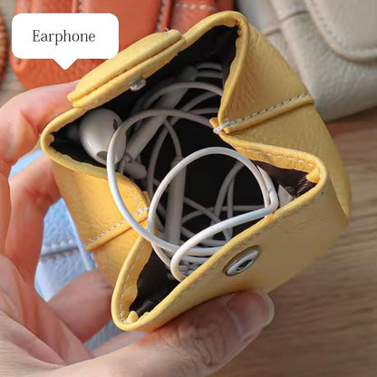 HOTMini Lychee Pattern Coin Purse, Leather Purses for Women, Coin Pouch Earphone Storage Bag with Key Buckle (Orange)