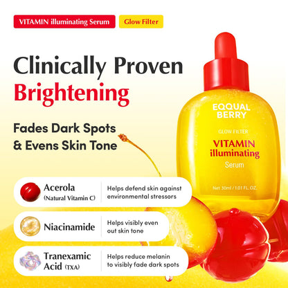 HOTEQQUALBERRY Vitamin Illuminating Serum | Niacinamide 4% & TXA | Brightening Vitamin C Serum for Face Glow with Hyaluronic Acid | Dark Spot & Uneven Tone Care | Korean Skincare, 1.01 fl oz