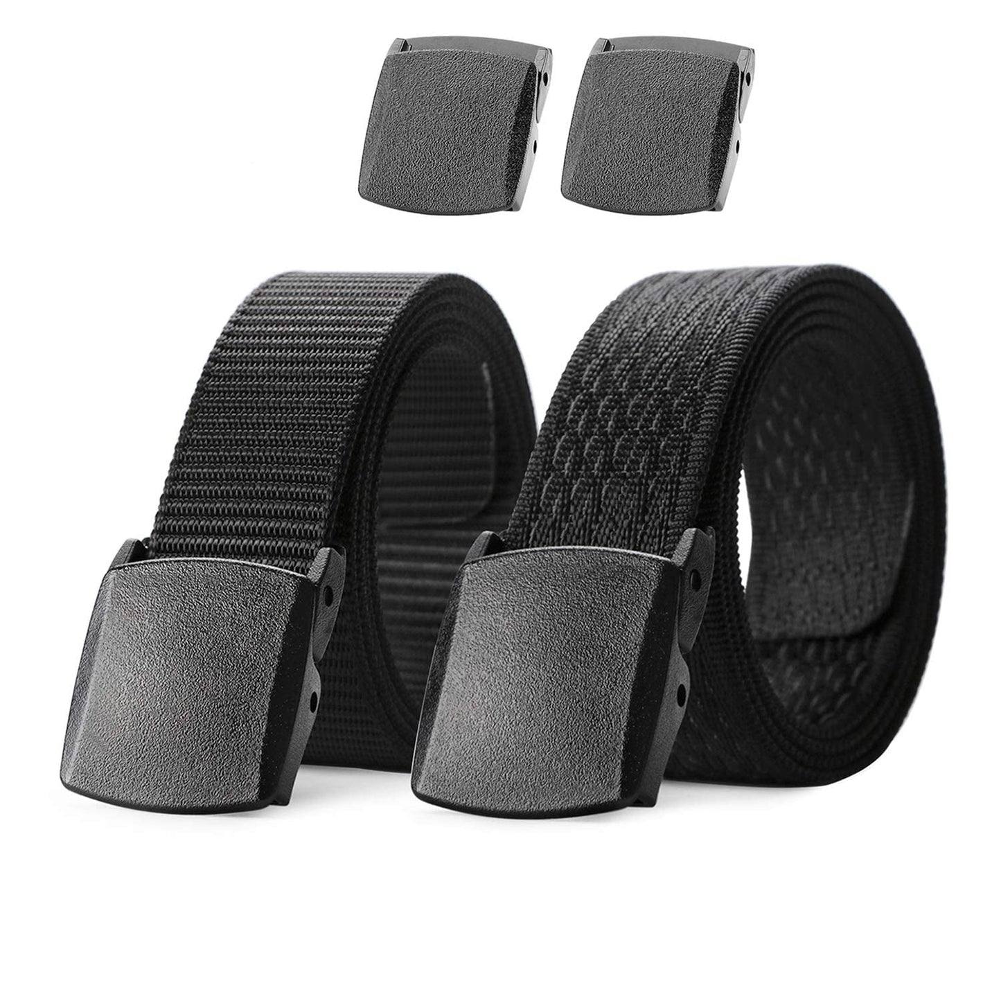 HOTJASGOOD 2 Pack Nylon Web Belt Outdoor Military Men’s Metal Free Belt with TSA Plastic Buckle
