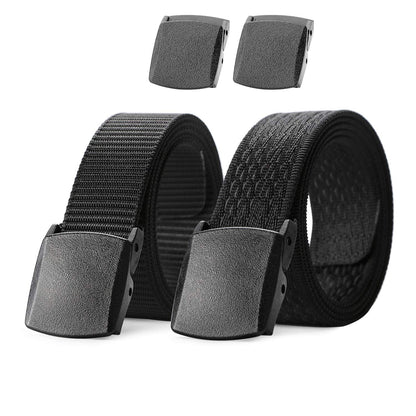 HOTJASGOOD 2 Pack Nylon Web Belt Outdoor Military Men’s Metal Free Belt with TSA Plastic Buckle