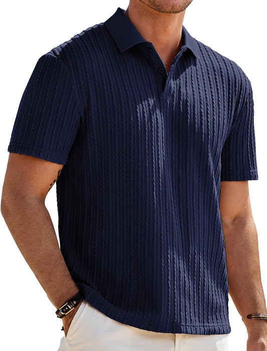 HOTJMIERR Mens Casual Polo Shirt Summer Short Sleeve Vacation Button Beach Knit Stretchy Golf Shirts