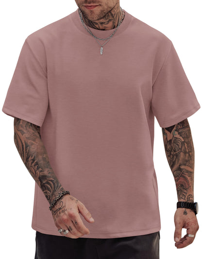 HOTHerberton Mens Oversized T-Shirts Heavyweight Cotton Stretch Fashion Thick Tee Tops (S-3XL)