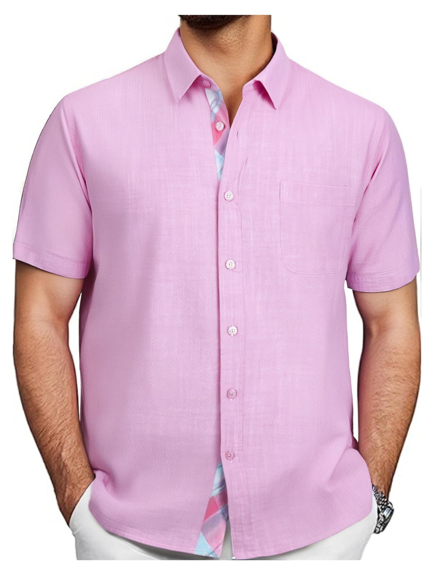 HOTDamipow Mens Casual Button Down Shirts Short Sleeve Fashion Vacation Beach Shirts