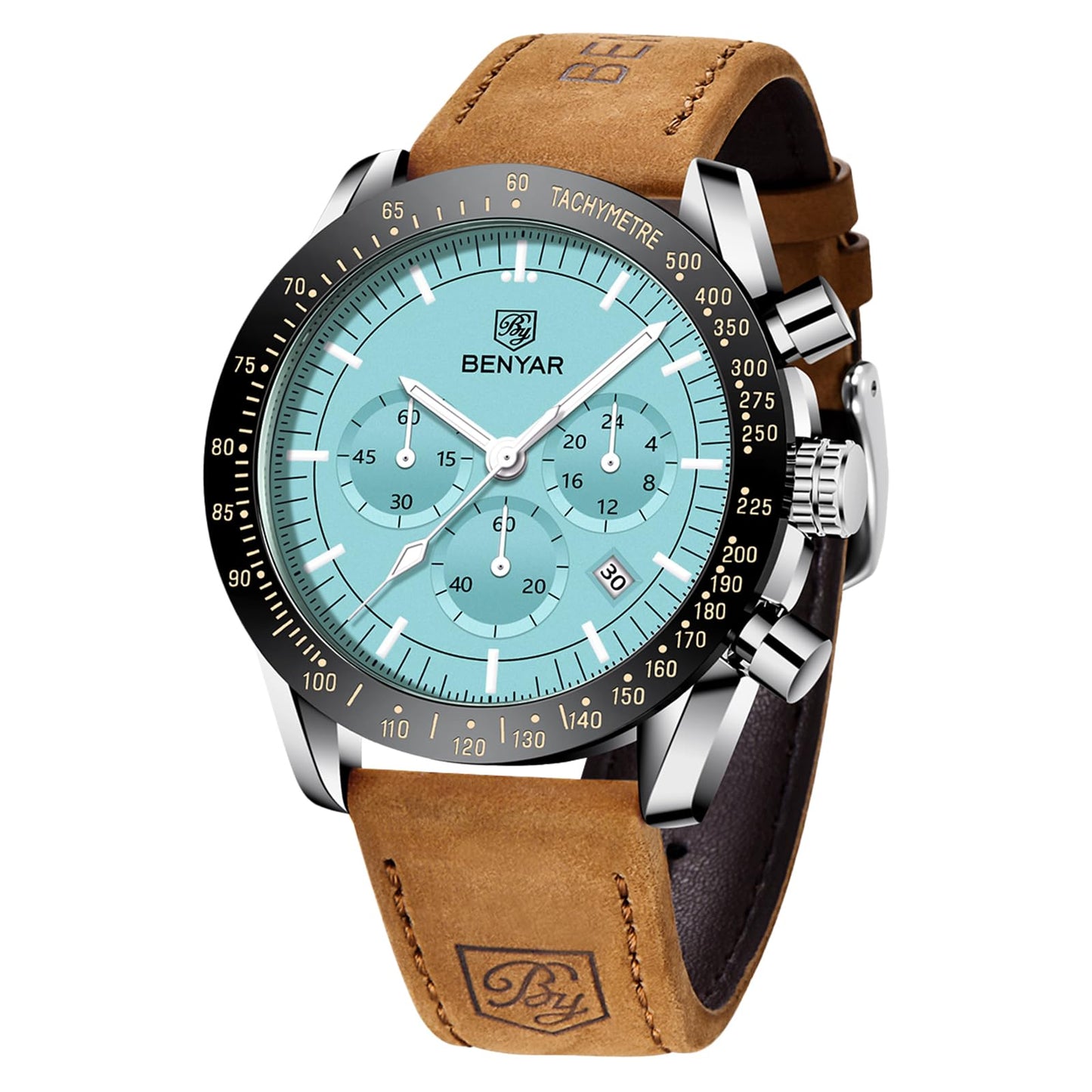 HOTBENYAR Mens Watches Quartz Movement Chronograph Leather Strap Fashion Business Sport Design 30M Waterproof Scratch Resistant Elegant Gifts for Men