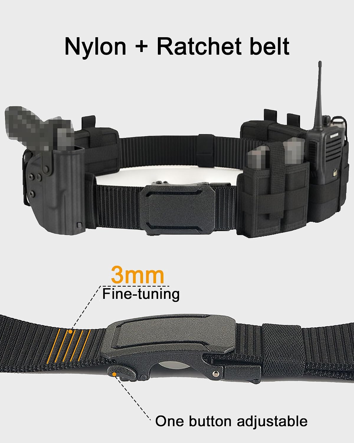 HOTEZL Men's Tactical Belt, 1.5" Nylon Ratchet Belt for Work Duty EDC | Trim to fit with ratchet micro-adjustment; heavy-duty 1.5" wide, 4mm thick nylon strap built for military & everyday wear.