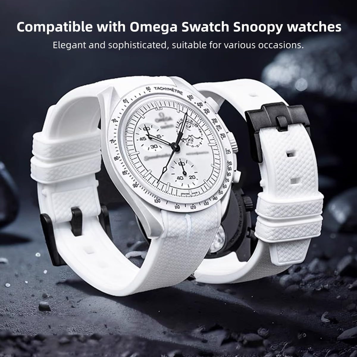 HOTBands for Moonswatch Watch Rubber for Omega x Swatch MoonSwatch 20mm Rolex Seiko Watch Silicone Men with Stainless Steel Replacement Bracelet Original Bracelet Omega x Swatch MoonSwatch Speedmaster
