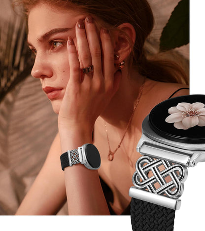 HOTBraided Magnetic Band Compatible with Samsung Galaxy Watch 8 40mm 44mm/8 Classic 46mm Women Men, Celtic Metal Stretchy Elastic Dressy Nylon Bracelet Strap, No for Galaxy Ultra/7/6/5/4/3/2/1