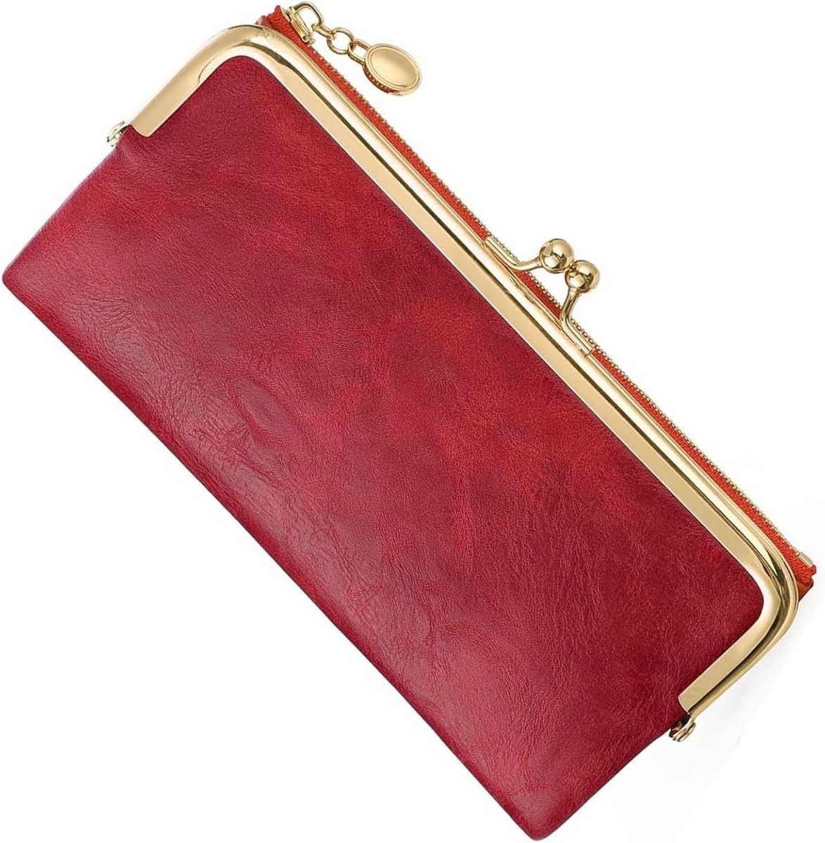 HOTCharming Vintage Inspired Genuine Leather Kiss Lock Clutch Purse for Women with Spacious Bifold Card Organization (Pink)