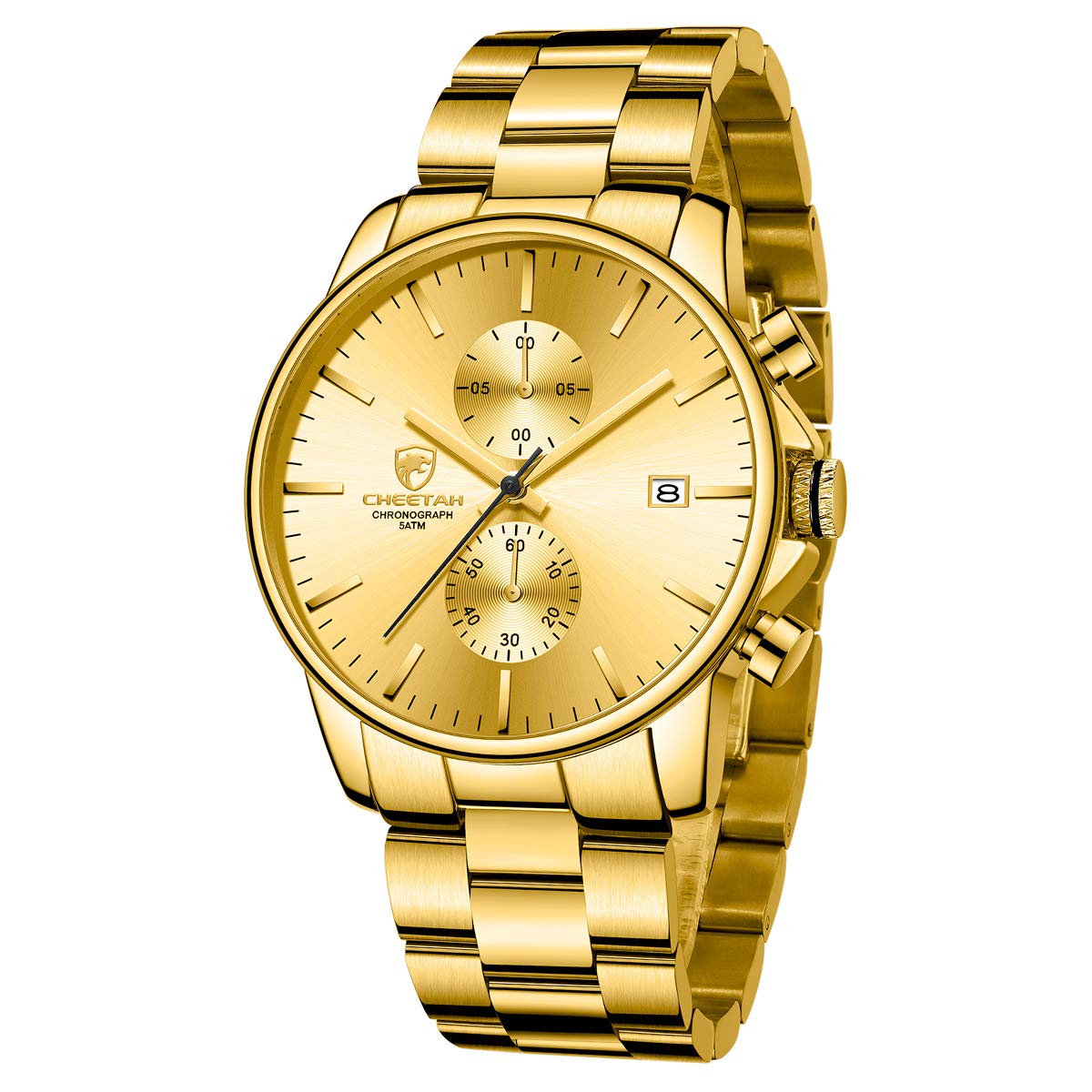 HOTGOLDEN HOUR Fashion Business Mens Watches with Stainless Steel Waterproof Chronograph Quartz Watch for Men, Auto Date
