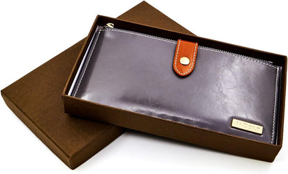 HOTANDOILT Women's Genuine Leather Wallet RFID Blocking Credit Card Holder Zipper Purse Cell Phone Handbag
