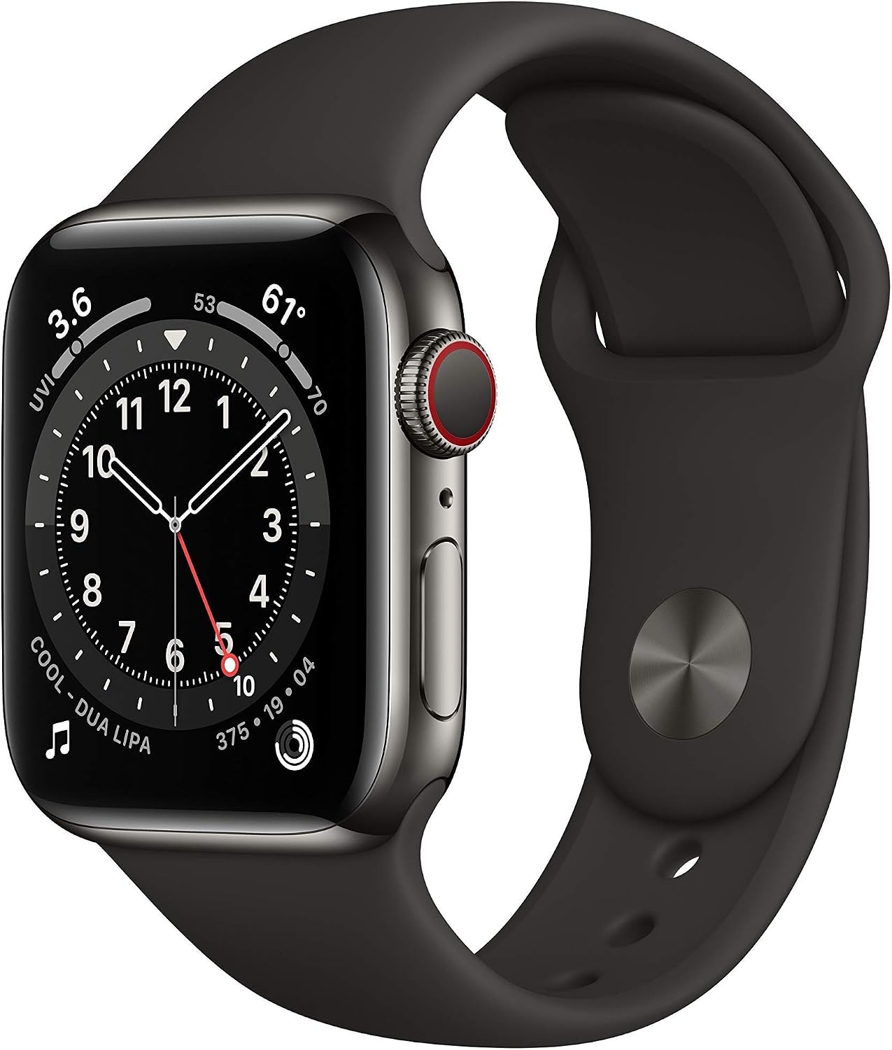 HOTApple Watch Series 6 (GPS + Cellular, 40mm) - Graphite Stainless Steel Case with Black Sport Band (Renewed)