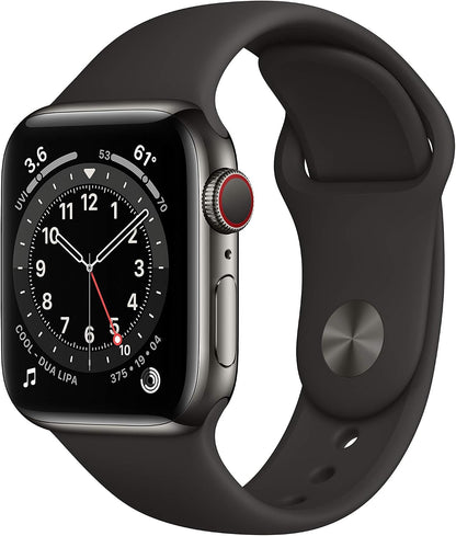 HOTApple Watch Series 6 (GPS + Cellular, 40mm) - Graphite Stainless Steel Case with Black Sport Band (Renewed)