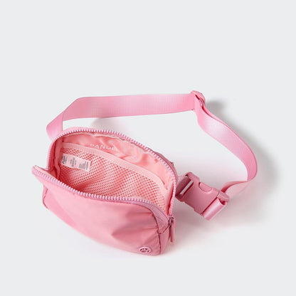 HOTPander Two Way Zipper Fanny Pack Nylon Everywhere Belt Bag for Women, Water Repellent Waist Packs, Crossbody Bags with Adjustable Strap (Light Pink).