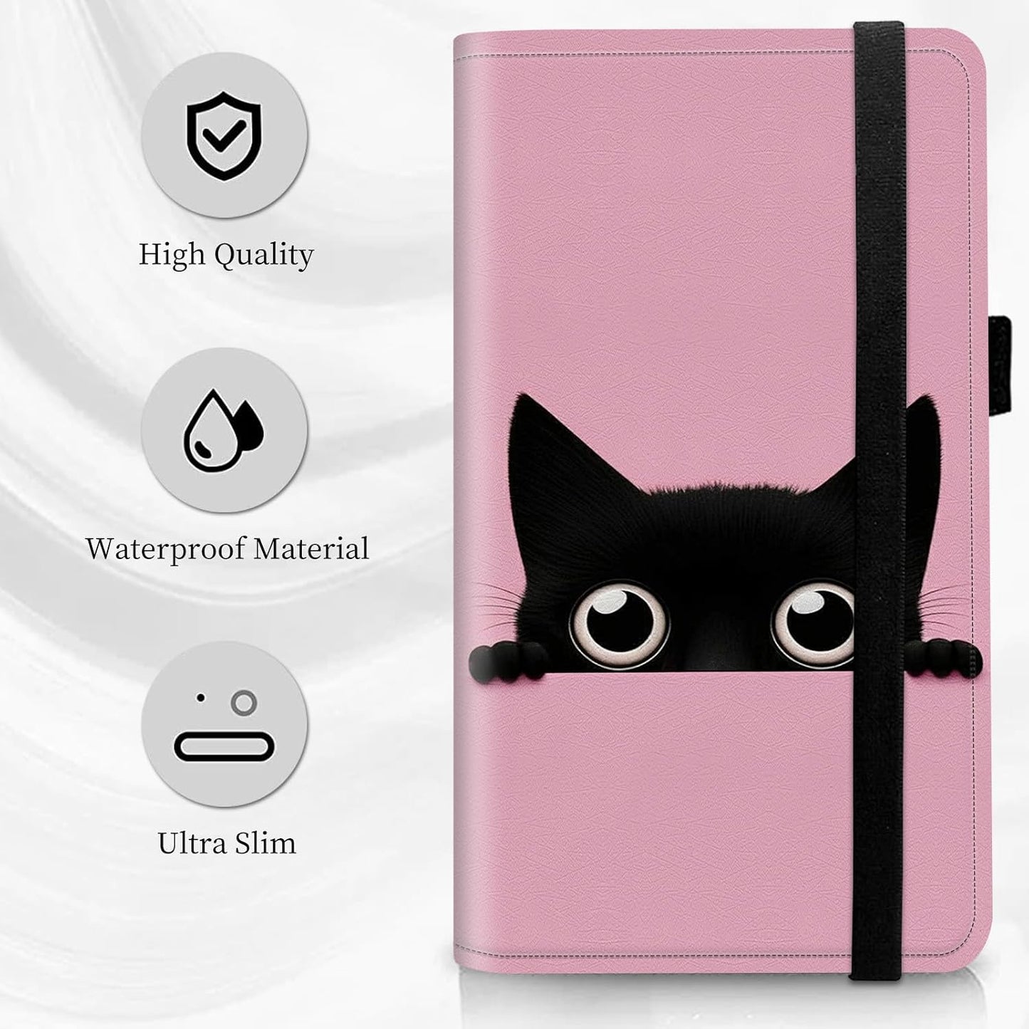 HOTCheck Book Cover for Personal Checkbook Cute Cat Pattern Design PU Leather Checkbook Cover for Men Women with Card Slots & Pen Holder and Elastic Strap for Duplicate Checks