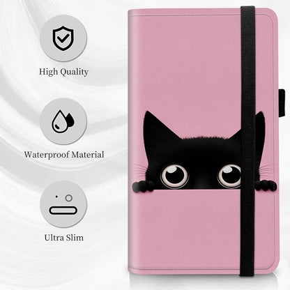 HOTCheck Book Cover for Personal Checkbook Cute Cat Pattern Design PU Leather Checkbook Cover for Men Women with Card Slots & Pen Holder and Elastic Strap for Duplicate Checks