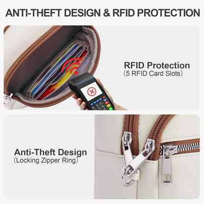 HOTAnti Theft Crossbody Bags for Women Travel Chest Sling Bag Leather RFID Purse Fanny Pack Beige