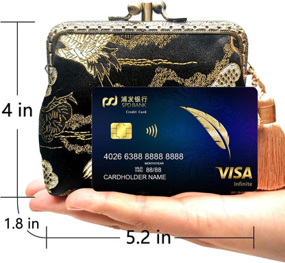 HOTVintage Brocade Buckle Coin Purse Kiss-lock Wallet for Women(crane)