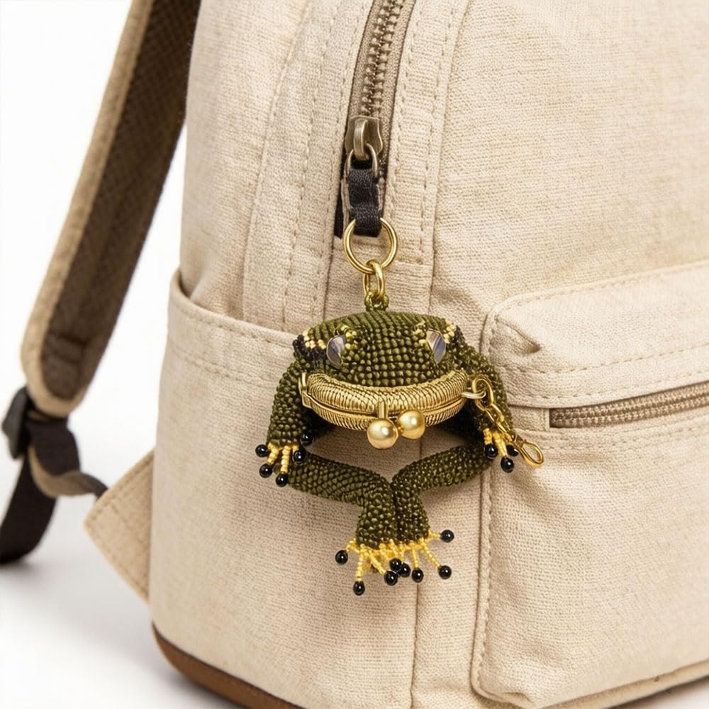 HOTCharming Frog Coin Purse, Cute Beaded Frog Keychain Pouch, Creative Kiss Lock Art Purse crafts, Coins & Small Items, Fun Gifts for Friends Colleagues