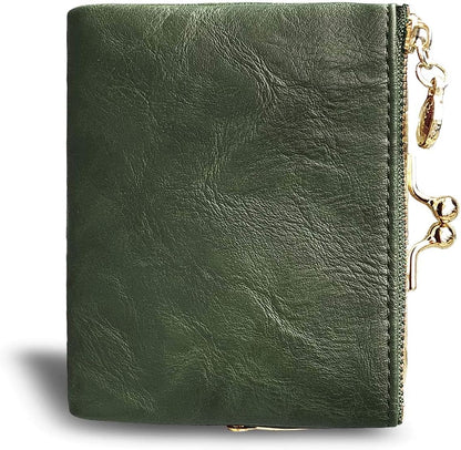 HOTAOXONEL Womens Wallet Small Rfid Ladies Compact Bifold Leather Vintage Coin Purse With Zipper and Kiss Lock