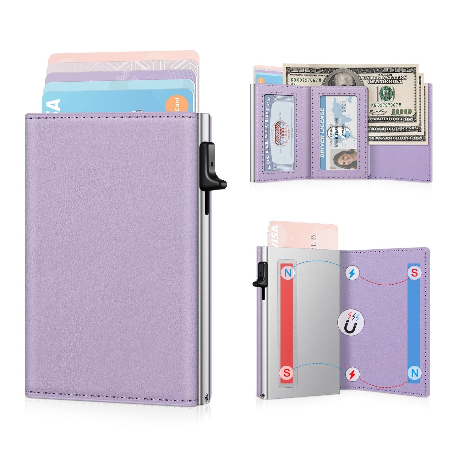 HOTSmall Wallet Women RFID Blocking Slim Card Wallet - Compact Credit Card Holder for 9-12 Cards with Cash Slot & Clear ID Window, Birthday Gifts for Women
