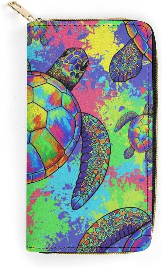 HOTWomen's Stylish Credit Card Wallet Cash Holder Organizer Slim Purse Watercolor Sea Turtle Long Wallets with Card Slots