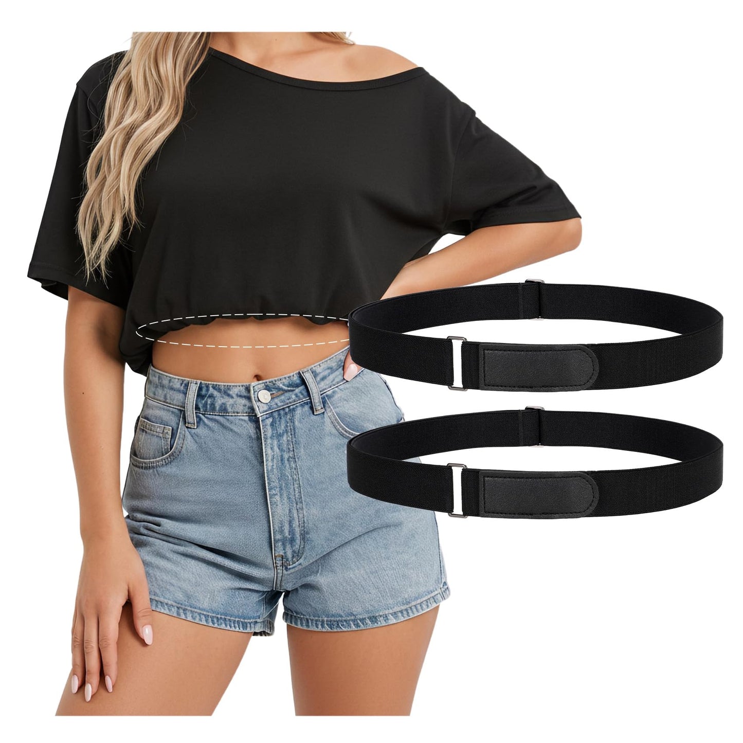 HOTJASGOOD Crop Top Tuck Waist Band Adjustable Band Tucking Sweaters Shirts Elastic Stretch Belts for Women Change Style of Tops