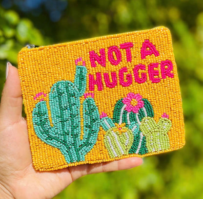 HOTNot A Hugger Beaded Coin Purse, Beaded Coin Pouch, Small Wallets for Her, Birthday Gifts, Small Pouch, Gift Card Pouch