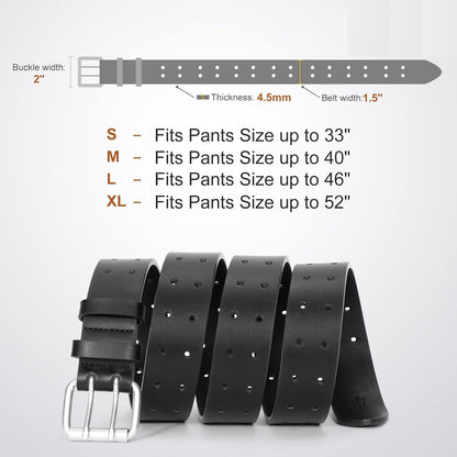 HOTJASGOOD Men Double Prong PU Leather Belt Casual Work Heavy Duty Belt Double Grommet Holes Belt for Jeans