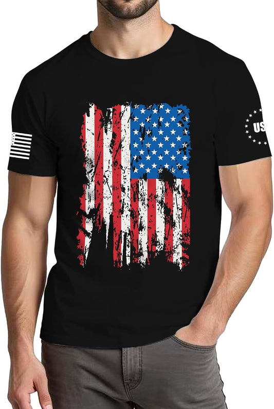 HOTXLIEVO 4th of July Shirts Men:USA American Flag Patriotic Independence Day Higher Quality Short Sleeve T-Shirt