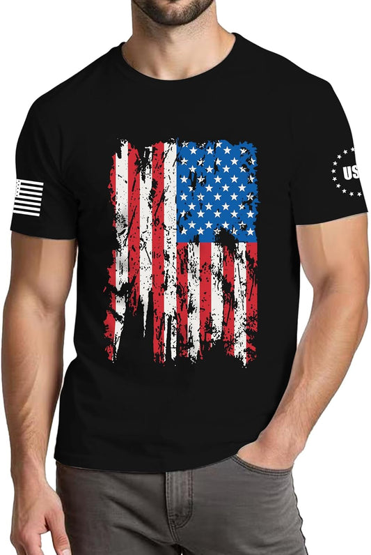 HOTXLIEVO 4th of July Shirts Men:USA American Flag Patriotic Independence Day Higher Quality Short Sleeve T-Shirt