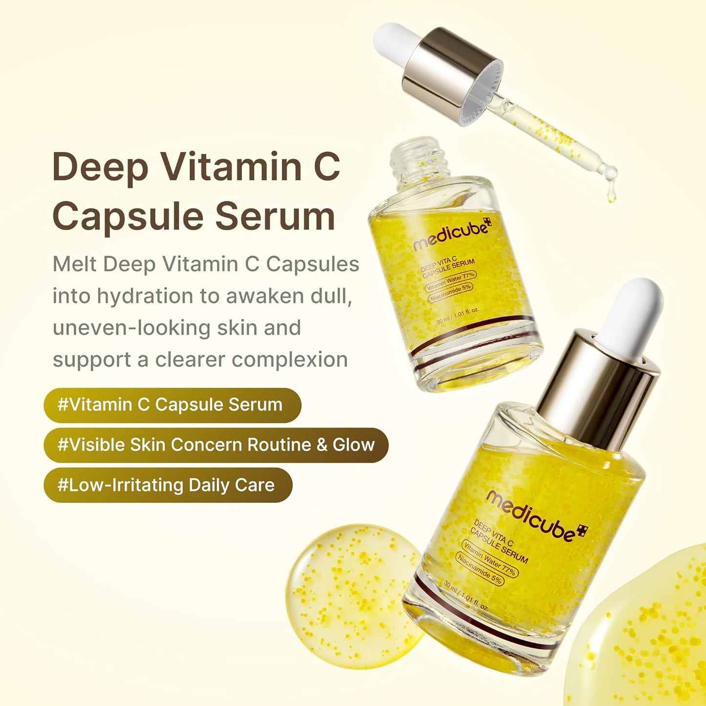 HOTmedicube Deep Vitamin C Capsule Serum, 1.01 fl.oz | Vitamin C Serum for Dull & Uneven-Looking Skin - Liposome Capsules for Smooth, Radiant Texture, Korean Skincare