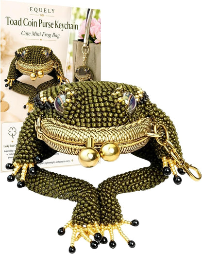 HOT2027 New Toad Coin Purse Keychain Cute Mini Frog Bag Charm with Kiss Lock Closure Beaded Lucky Pouch Hidden Storage for Coins Earbuds Jewelry Rings Women Girls Gift Accessory