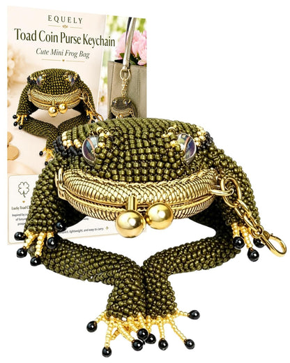 HOT2027 New Toad Coin Purse Keychain Cute Mini Frog Bag Charm with Kiss Lock Closure Beaded Lucky Pouch Hidden Storage for Coins Earbuds Jewelry Rings Women Girls Gift Accessory