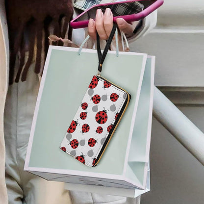 HOTPortable Wallets for Women Ladybugs Cartoon Cute Credit Card Holder with Zipper Slim Compact Cash Organizer Bag Waterproof Pu Leather Clutch with Wrist Strap