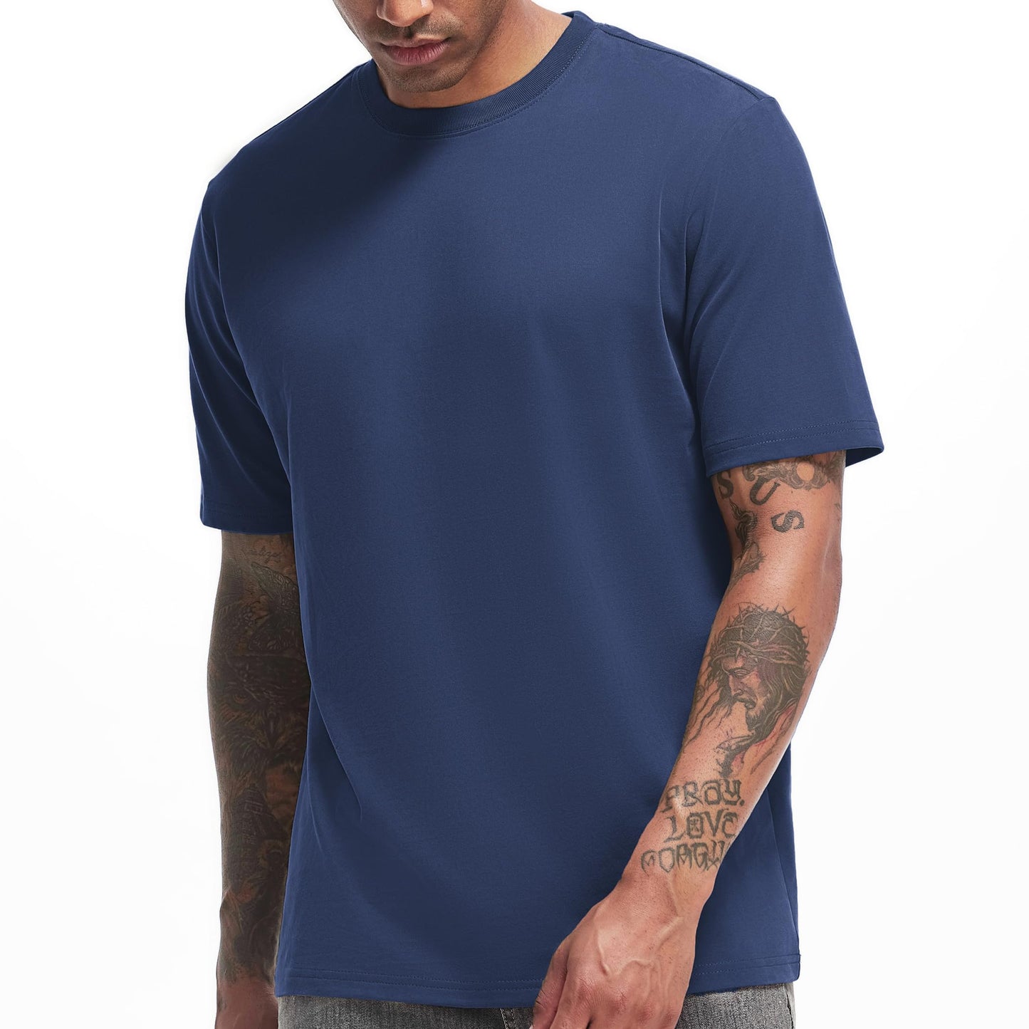HOTVEIISAR Men's Heavy Weight Crew Neck T-Shirt Mens Premium Cotton Tee - Pre Shrunk S-3XL