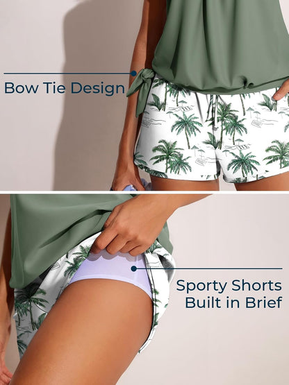 HOTSummer Mae Blouson Womens Tankini Swimsuits with Shorts Bathing Suits 2026 | Side Pockets,Tummy Control,Built-in Boyshorts, Modest Fit,Removable Pads,Slimming Coverage for Beach Vacations