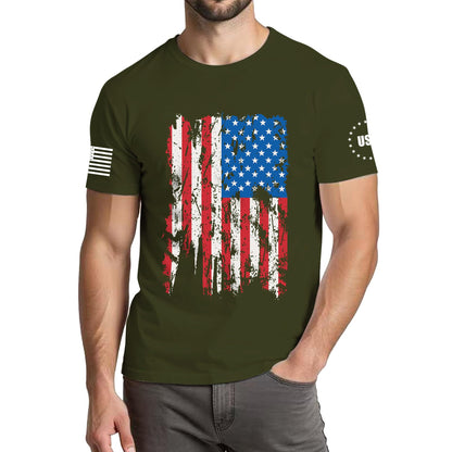 HOTXLIEVO 4th of July Shirts Men:USA American Flag Patriotic Independence Day Higher Quality Short Sleeve T-Shirt