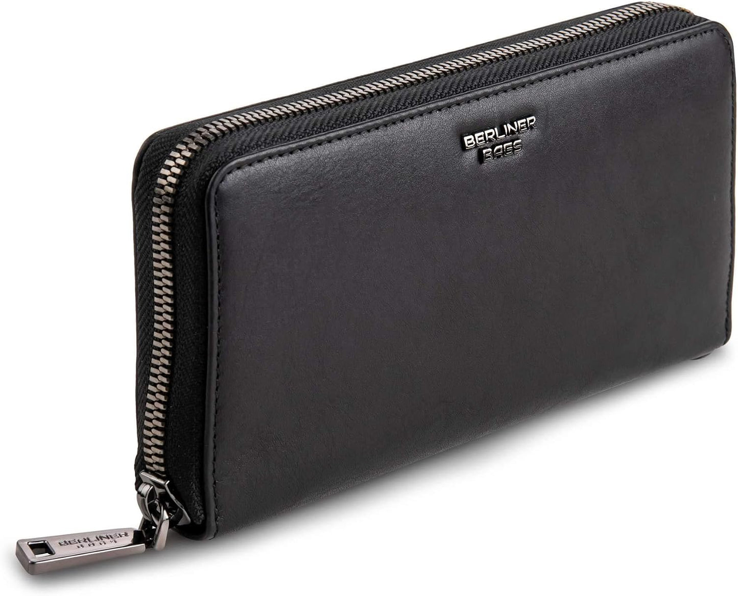 HOTBERLINER BAGS Genuine Leather Zip Wallet Women Lyon, Gift Box – Black | Soft Leather Zip Around Wallet, Fits up to Phone 6.9", 15 Card Slots, 1 ID Window, 3 Bill Slots, 1 Coin Pocket, RFID Blocking
