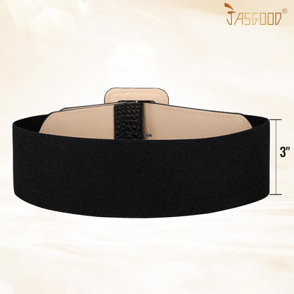HOTJASGOOD Women Wide Stretchy Belt Vintage Elastic Waist Belt for Dresses Fashion Ladies Waist Belt with Patent Square Buckle