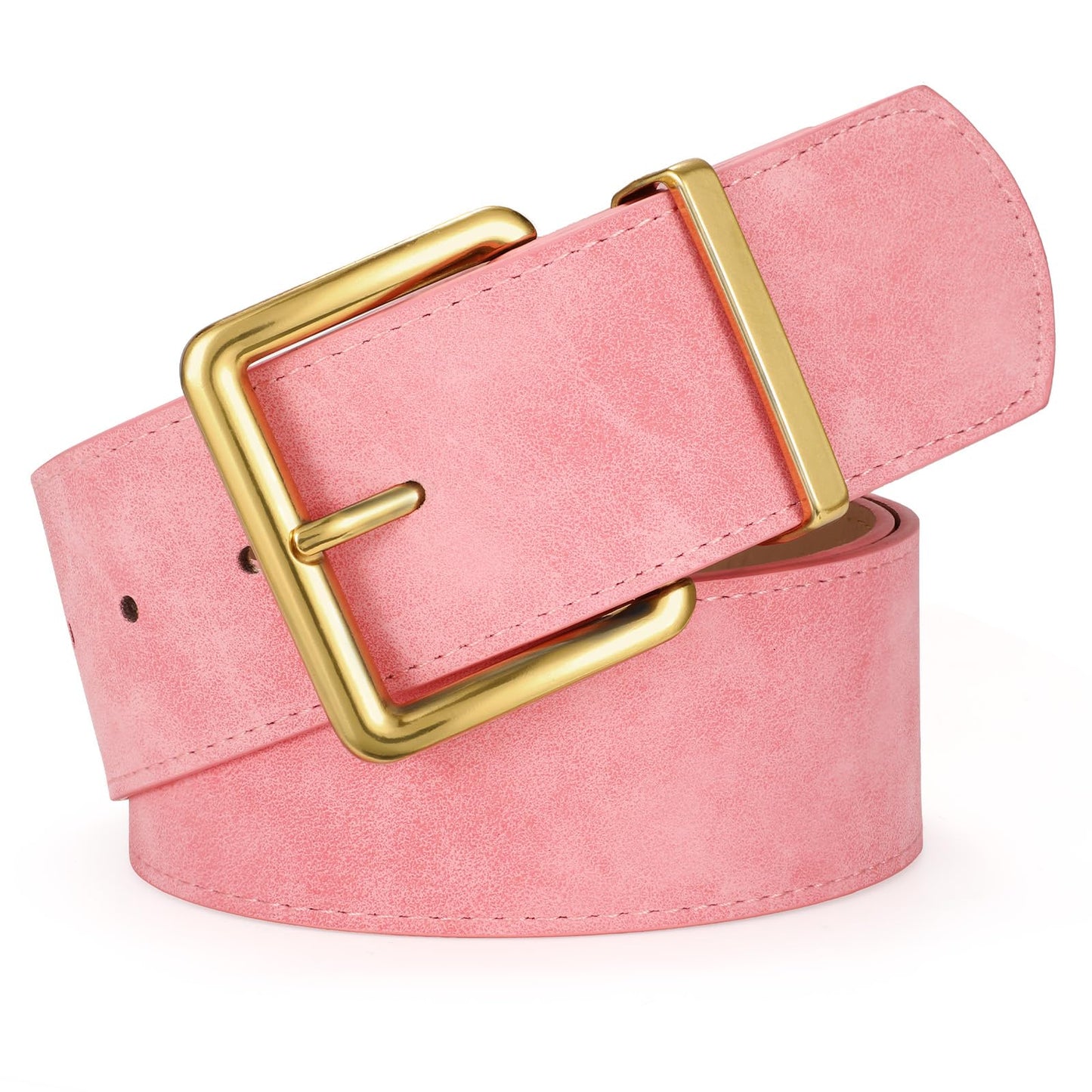 HOTXZQTIVE Women Wide Chunky Belt for Dresses Fashion Thick Suede Belt with Gold Buckle