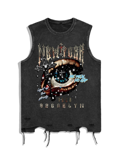 HOTVerdusa Men's Graphic Tees Y2k Grunge Hippie Tee Distressed Summer Shirt Sreetwear Sleeveless Tank Top