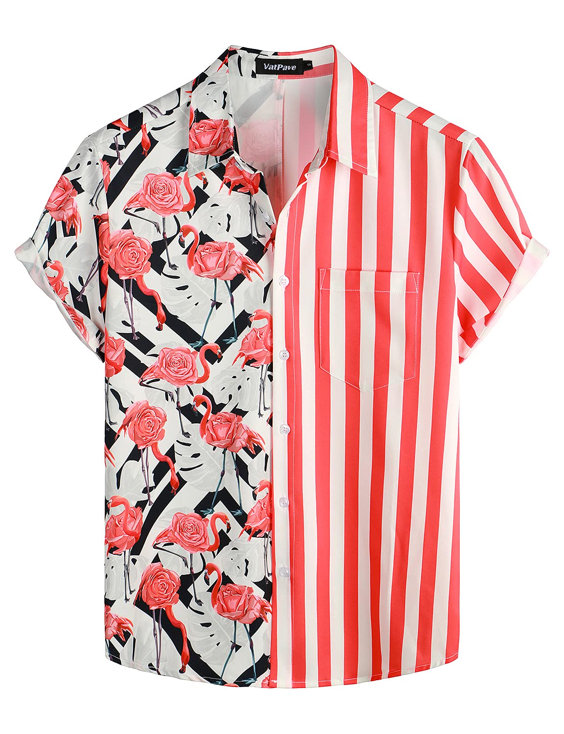 HOTVATPAVE Mens Hawaiian Flamingo Shirt Casual Tropical Summer Beach Shirts | Animal Print, Button Down Short Sleeve, Stylish, Untucked, Vacation, Floral, Cruise, Date, Party, Rave, Concert, Pocket