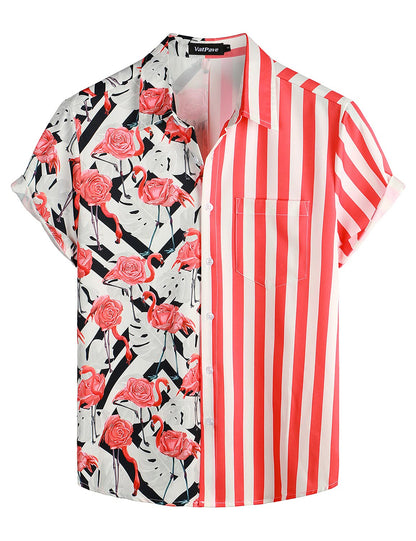 HOTVATPAVE Mens Hawaiian Flamingo Shirt Casual Tropical Summer Beach Shirts | Animal Print, Button Down Short Sleeve, Stylish, Untucked, Vacation, Floral, Cruise, Date, Party, Rave, Concert, Pocket